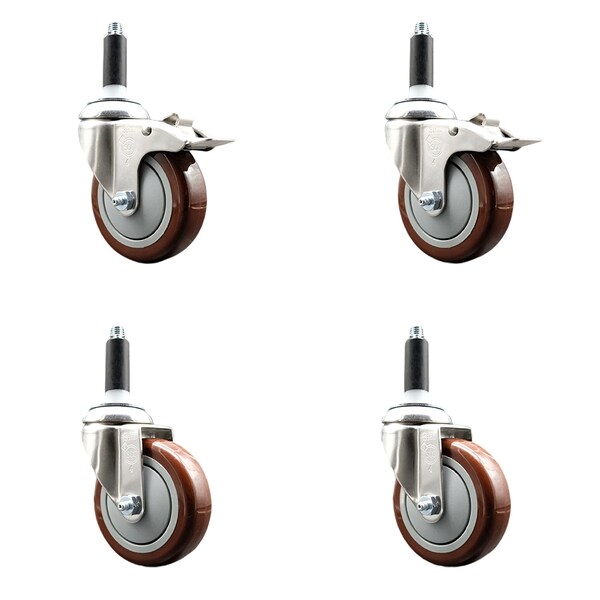 Service Caster 4 Inch 316SS Maroon Poly Swivel 3/4 Inch Stem Caster Lock Brake SCC, 2PK SS316TTLEX20S414-PPUB-MRN-2-S-2-34 - main